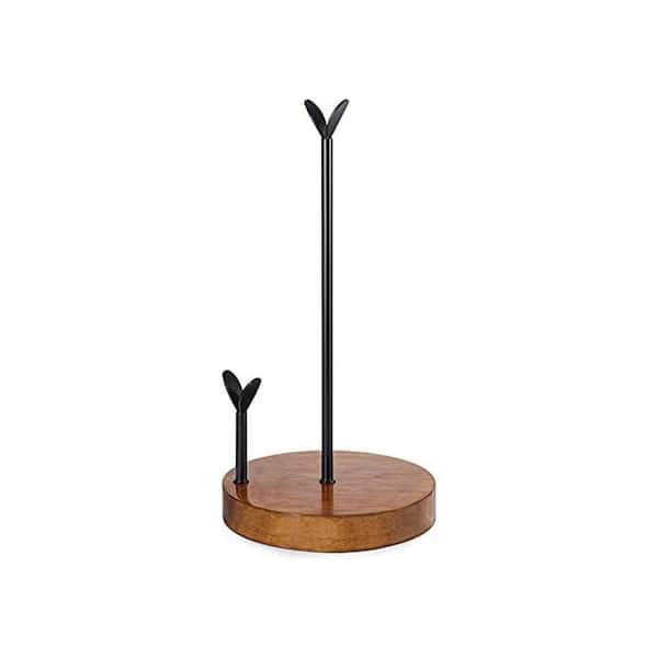 Countertop Mount Rustic Wood Easy Tear Paper Towel Holder Stand One-Handed Use for Kitchen Dining Table