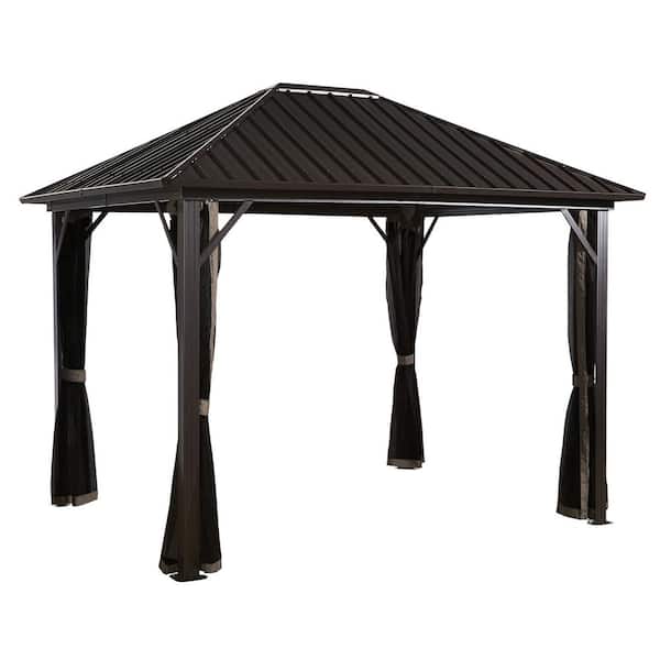 Sojag 10 ft. D x 12 ft. W Genova Aluminum Gazebo with Galvanized Steel Roof Panels, 2-Track System, and Mosquito Netting