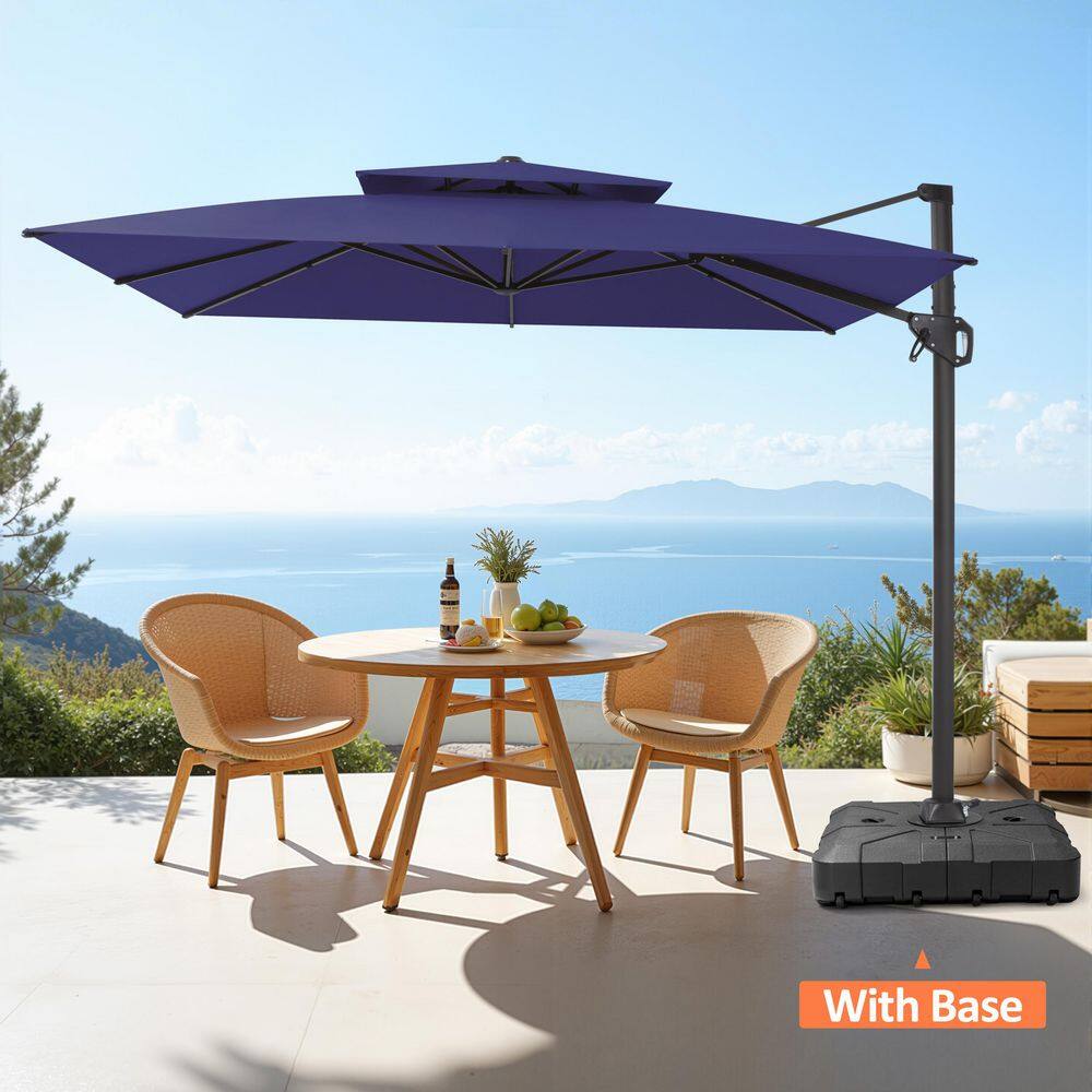 10.5 ft. Square Dual-Top 360° Rotation Offset Outdoor Cantilever Patio Umbrella in Navy Blue with 260 lbs. Wheeled Base price history on PriceWatchPro