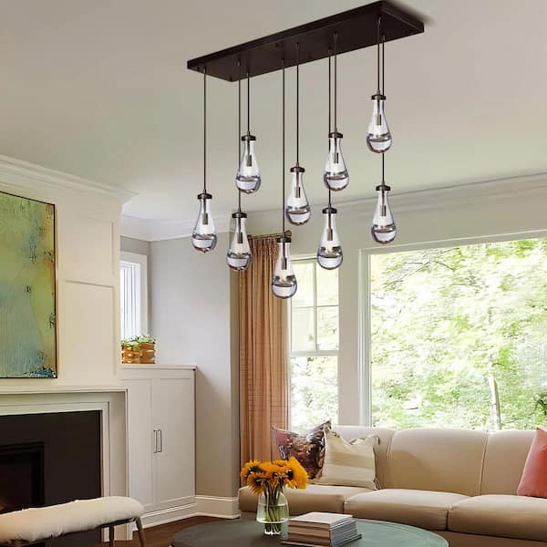 9-Lights Black Raindrop Chandelier, Modern Glass Pendant Light for Living Room, Kitchen Island, Bulb Included