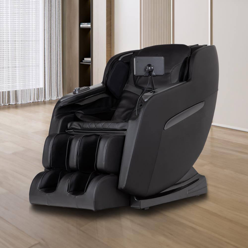 Black Faux Leather Recliner with Massage and Airbags