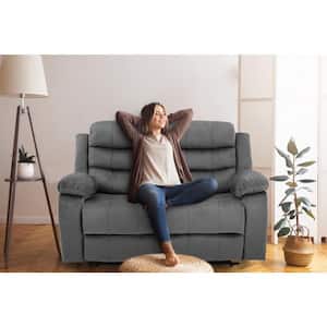 36.2 in Wide Gray Striped Polyester 2 Seats Straight Loveseats  Pillow Top Arm Reclining  Microfiber soft sofa