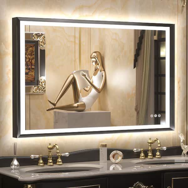 KeonJinn 40 in. W x 24 in. H Rectangular Aluminum Framed with 3 Colors Dimmable LED Anti-Fog Wall Mount Bathroom Vanity Mirror