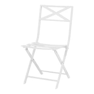 Mix and Match White Metal Folding Slat Outdoor Dining Chair