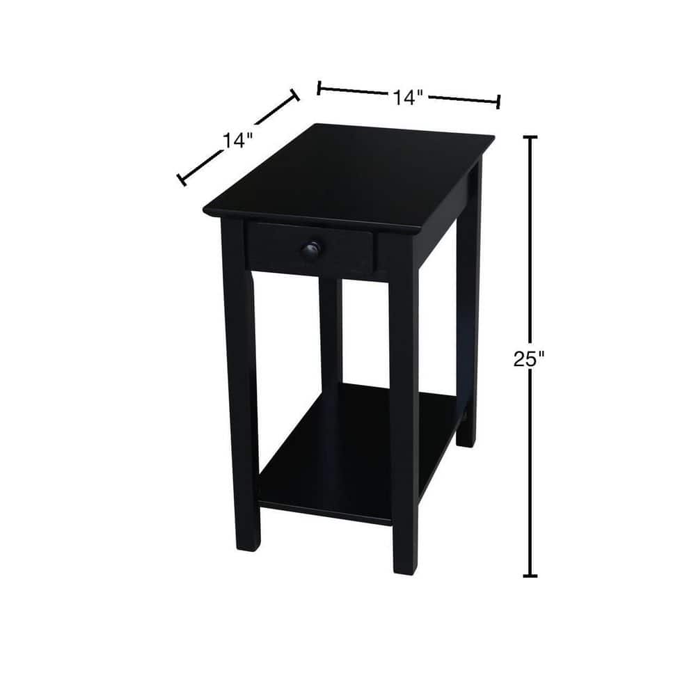 Elegant Black Solid Wood Narrow End Table with Storage