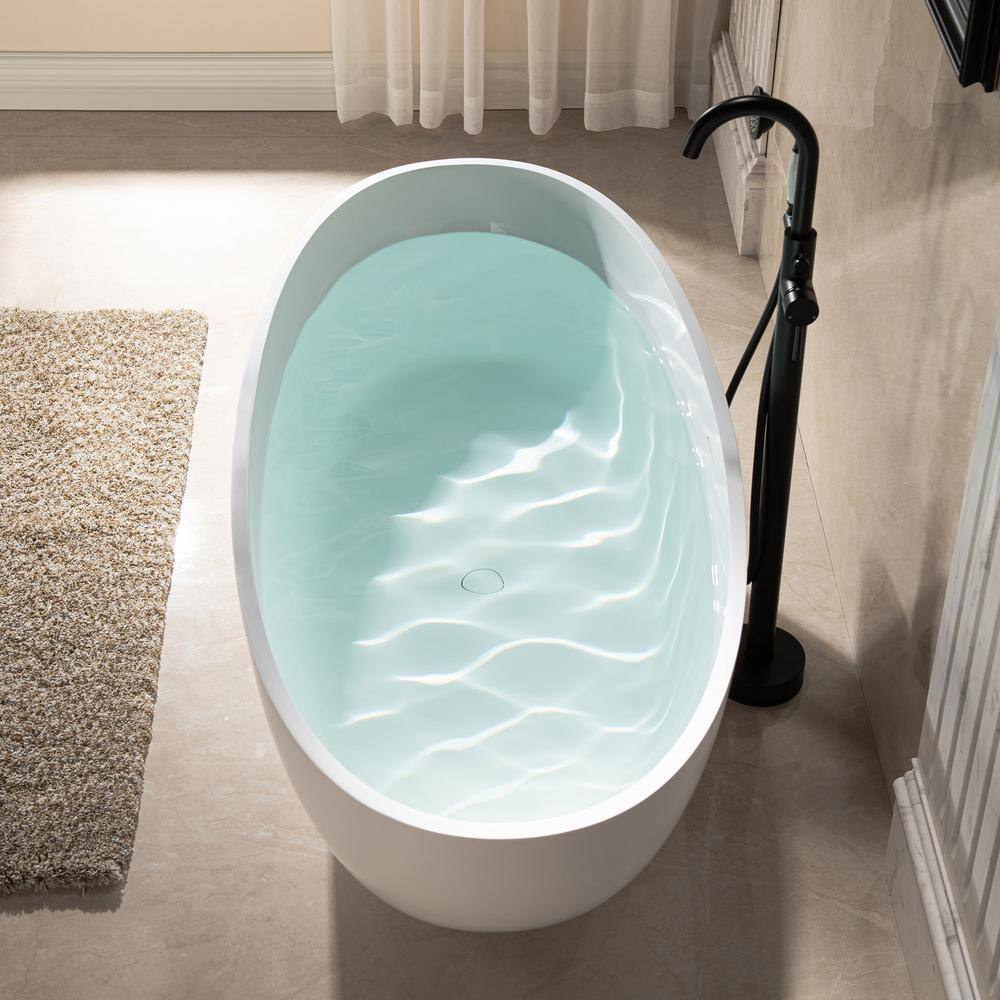 67" Matte White Acrylic Freestanding Oval Bathtub