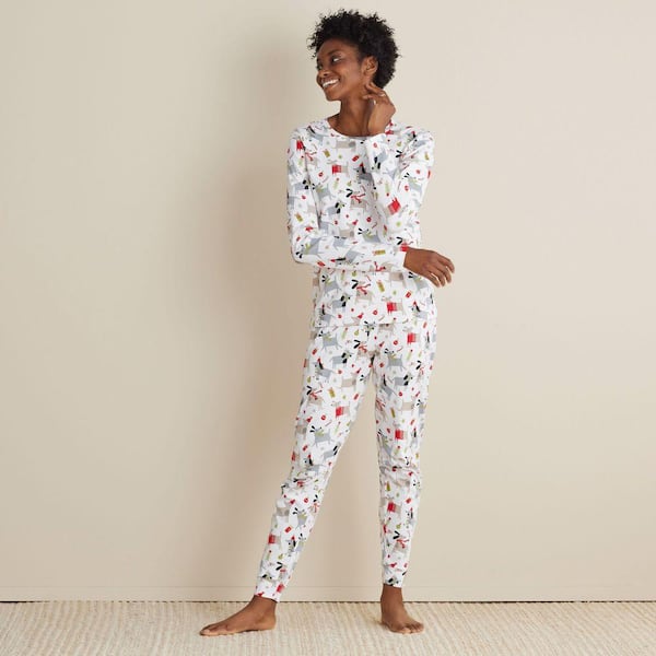 Company Cotton Printed Peruvian Family Sleepwear Women's Medium White Multi Pajama Set