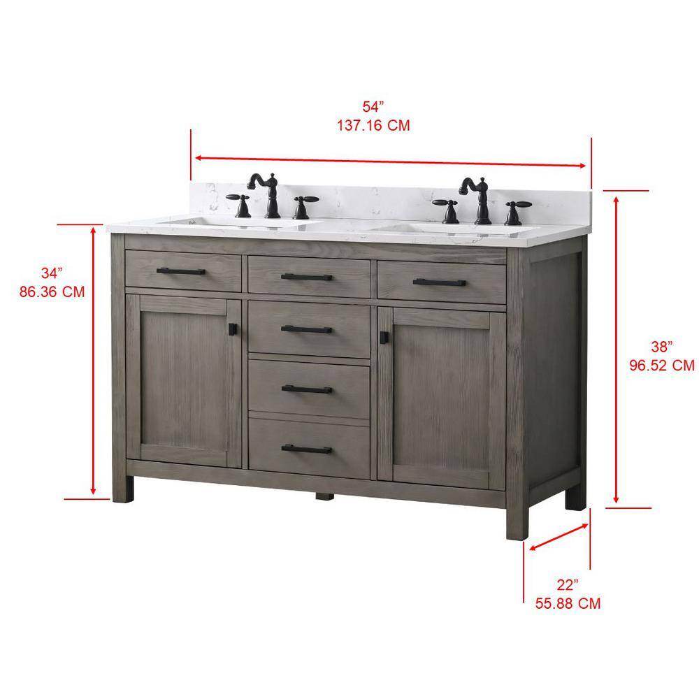Textured Gray Double Bathroom Vanity with Carrara White Top