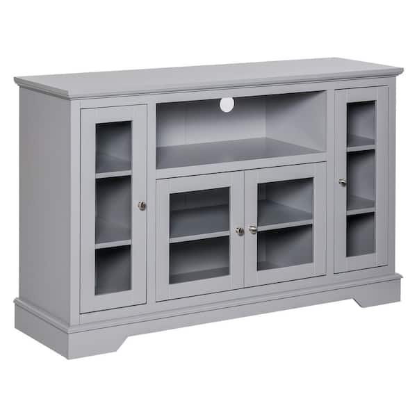 HOMCOM Grey Sideboard Console Table with Glass Doors for Living Room