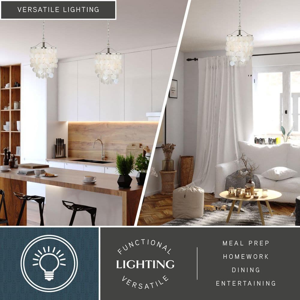 Elsa Capiz Shell Satin Nickel 18" Pendant Light