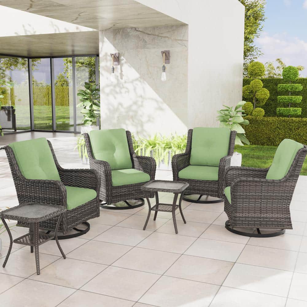 JOYSIDE 6Piece Wicker Patio Conversation Set with AllWeather Swivel