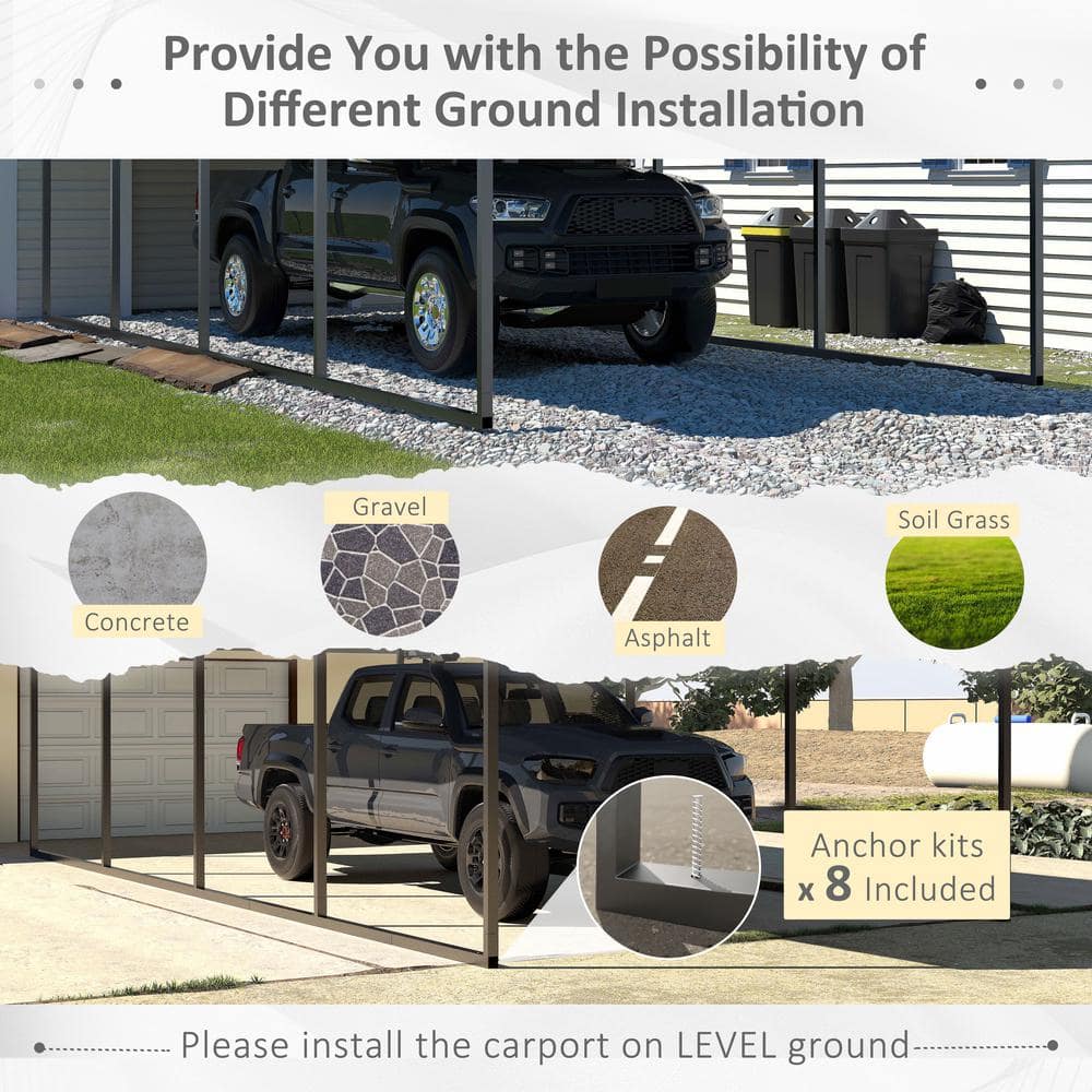 12' x 20' Gray Metal Carport with Peak Roof