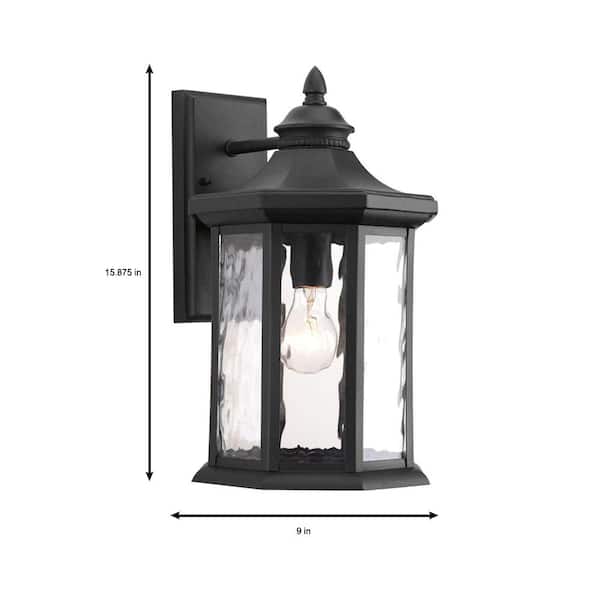 Edition Collection 1-Light Textured Black Clear Water Glass Traditional Outdoor Large Wall Lantern Light