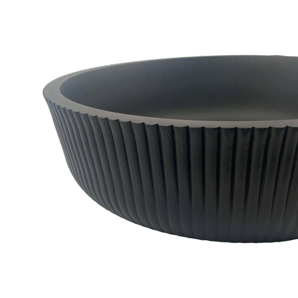 Matte Black Striped Tempered Glass Circular Vessel Sink 16.54"