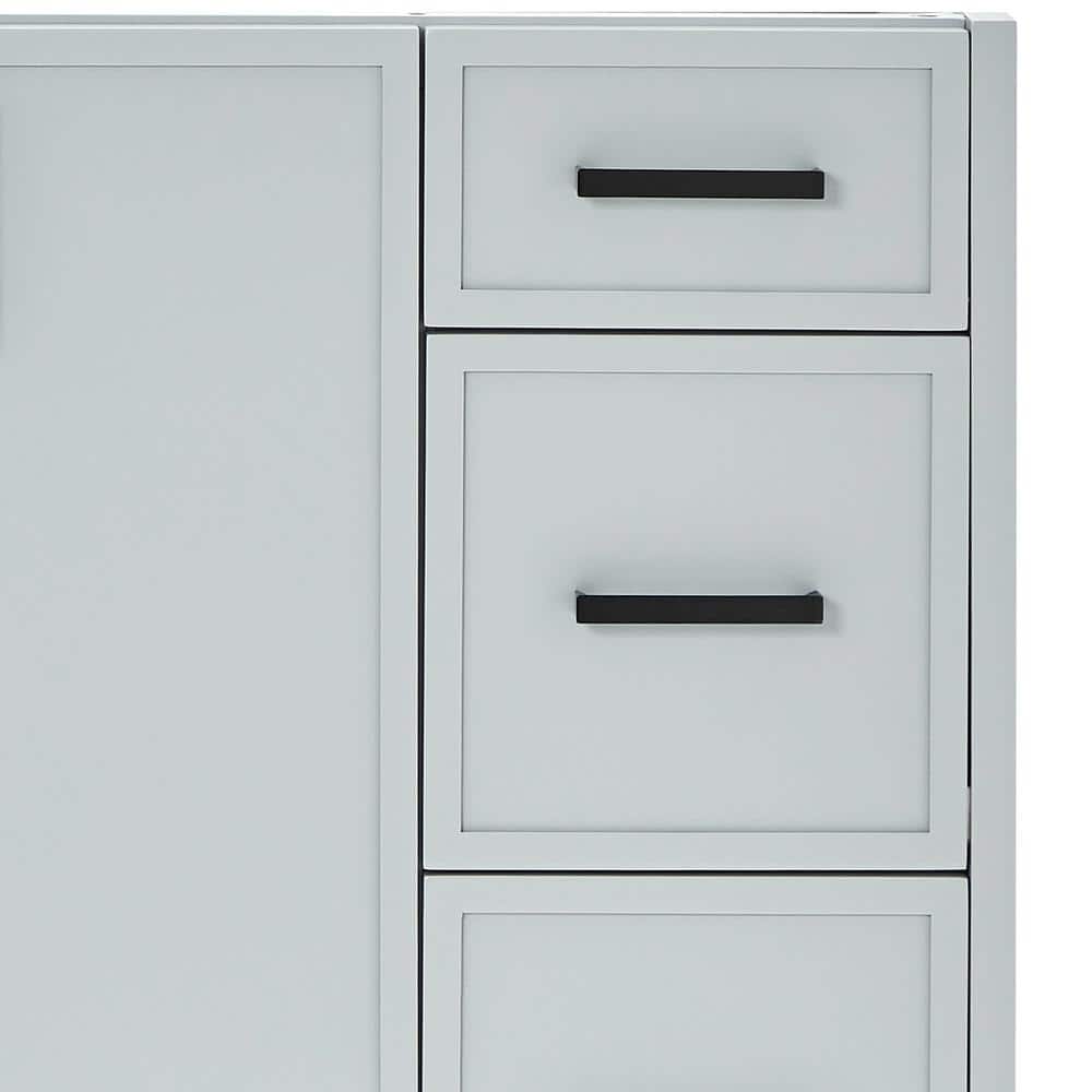 Gray Solid Wood Freestanding Single Sink Bathroom Vanity with Marble Top