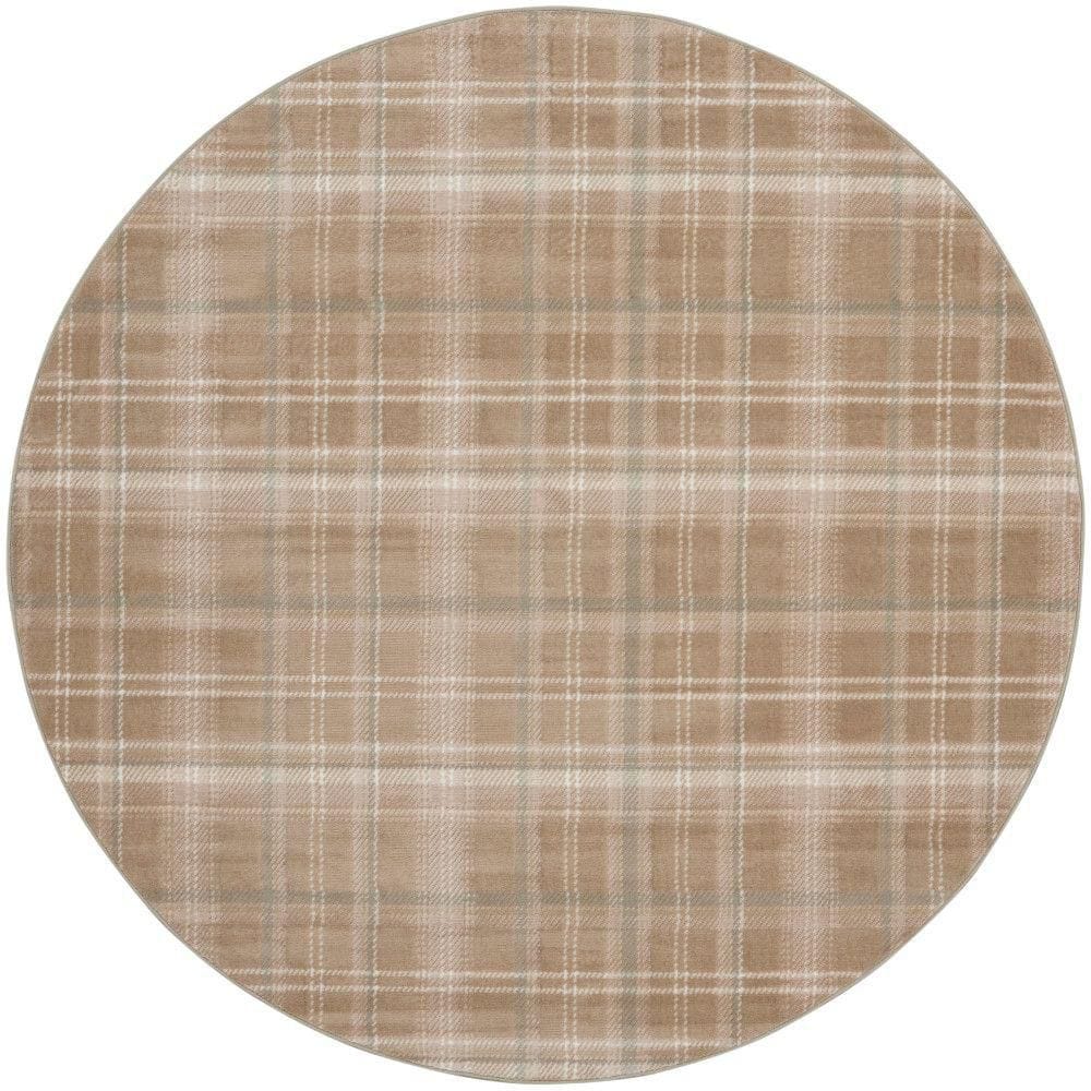 Grafix Taupe 8 ft. x 8 ft. Plaid Contemporary Round Area Rug price history on PriceWatchPro