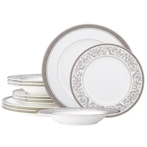 Summit Platinum White 12-Piece Dinnerware Set, Service For 4