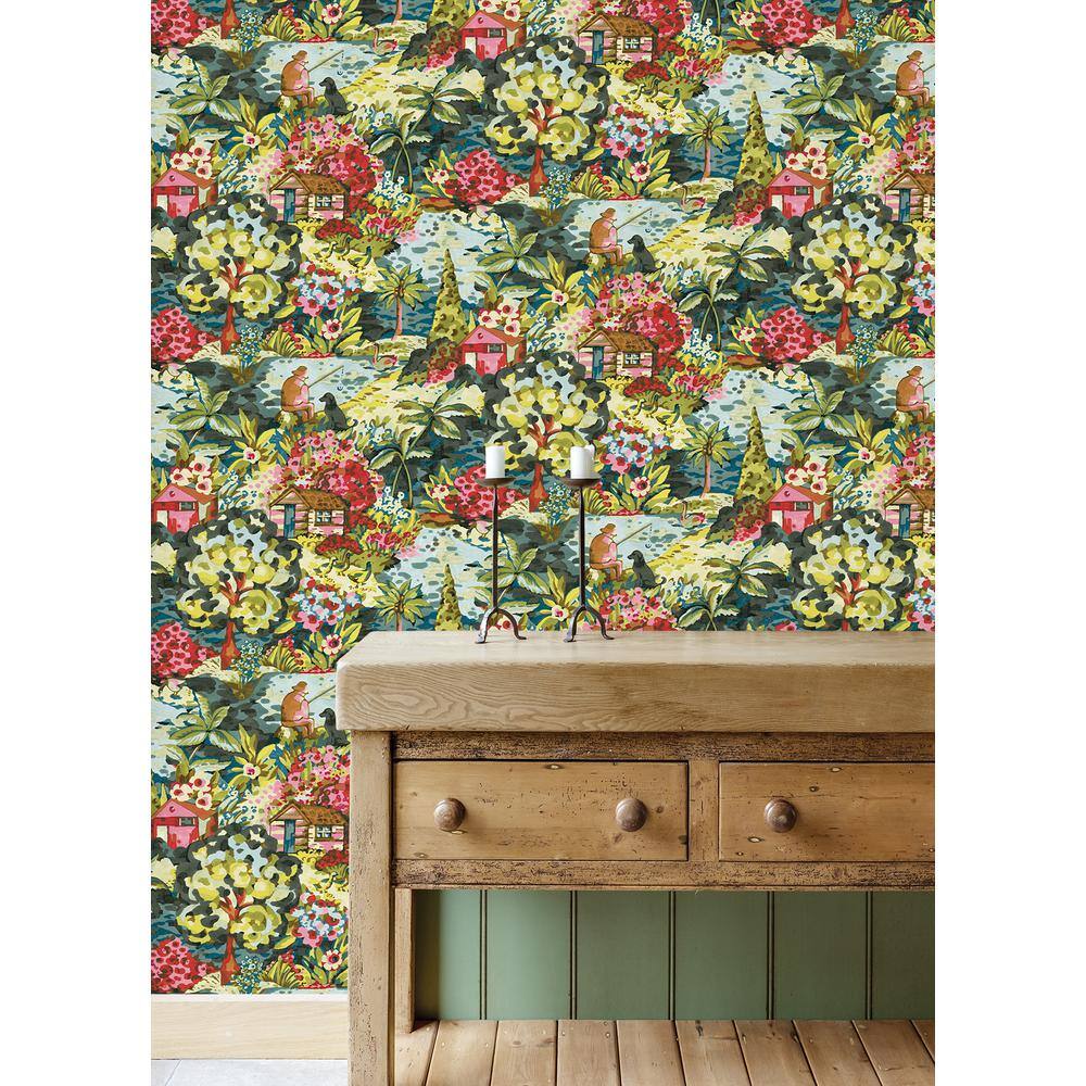 Multicolor Scenic Cabin-Core Peel & Stick Wallpaper Roll