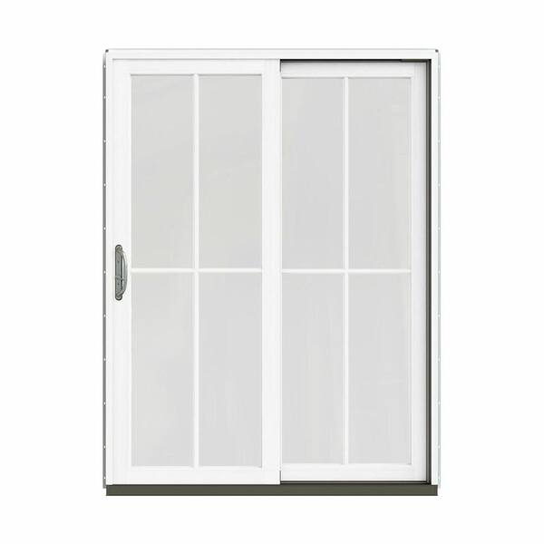 JELD-WEN 60 in. x 80 in. W-2500 Contemporary Vanilla Clad Wood Right-Hand 4 Lite Sliding Patio Door w/White Paint Interior
