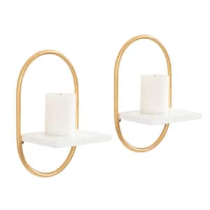 Olav 8 in. W x 5.5 in. D White and Gold Metal Modern Decorative Wall Shelf, 2-Piece Set