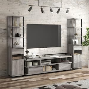 Osman 71 in. Vintage Gray TV Stand Fits TV's up to 78 in. with 2-TV Tower