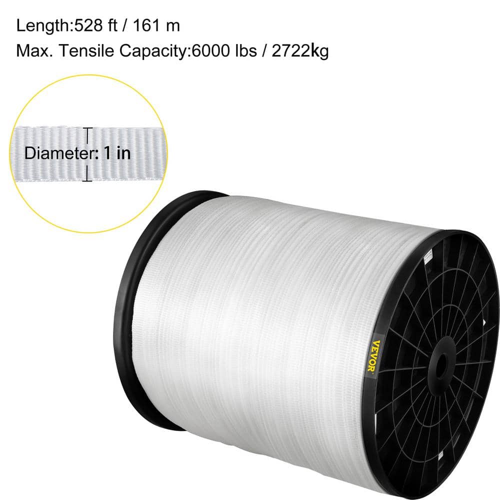 VEVOR 6000 lbs. Polyester Pull Tape 528 ft. x 1 in. Flat Tape for Wire and  Cable Conduit Work Variable Functions, White DL25.4MMX161MGDO3V0 - The Home  Depot