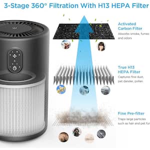 HEPA-Type Tabletop Air Purifier for Home, Air Cleaner for Bedroom Office in Black (430 sq. ft.)