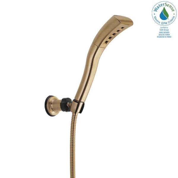 Delta 1-Spray Patterns 1.75 GPM 2.34 in. Wall Mount Handheld Shower Head with H2Okinetic in Champagne Bronze