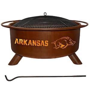 Arkansas 29 in. x 18 in. Round Steel Wood Burning Rust Fire Pit with Grill Poker Spark Screen and Cover