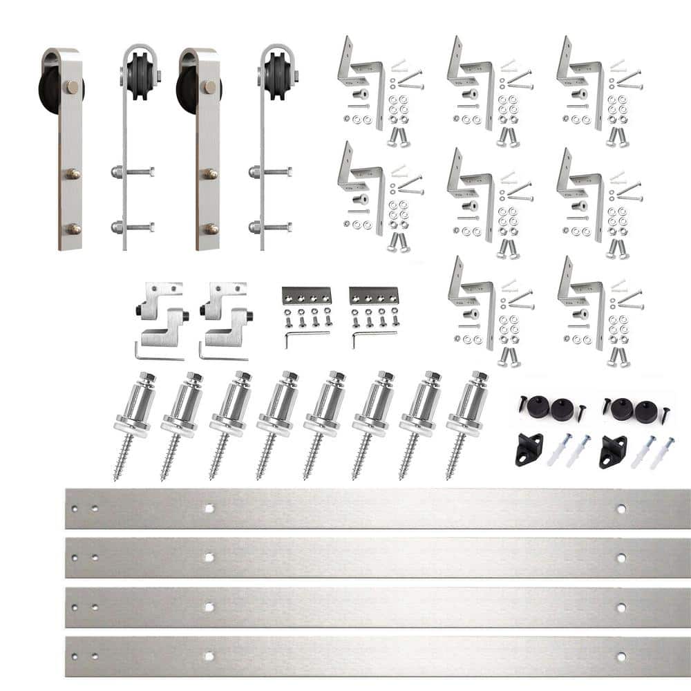 Brushed Nickel Double Track Bypass Sliding Barn Door Hardware Kit, 10ft