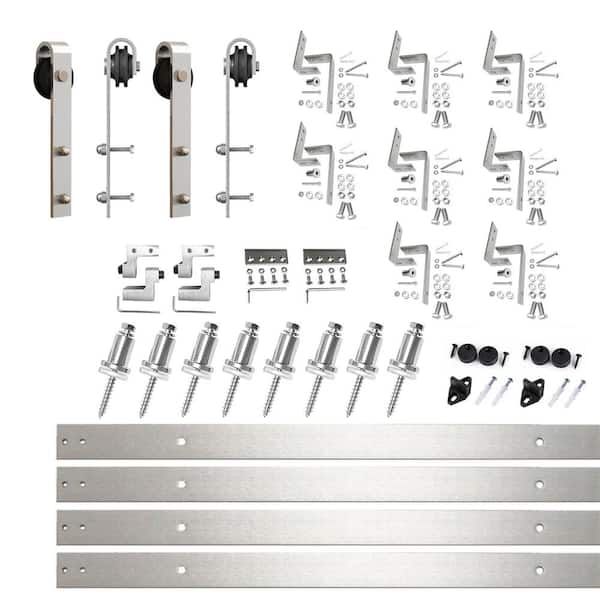 HOMACER 11 ft./132 in. Brushed Nickel Double Track Bypass Z-Shape Sliding Barn Door Hardware Kit - Classic Design Roller