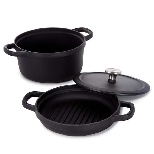 Graphite 3-Piece Enamel Cast Iron Nonstick Cookware Set in Black