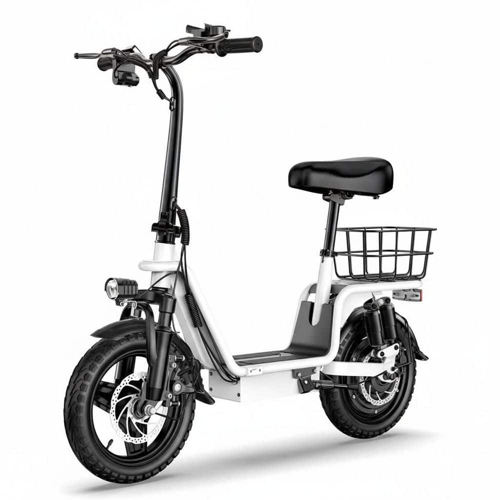 Lycvki 14 in. White Folding Electric Bike for Adults 500-W Motor