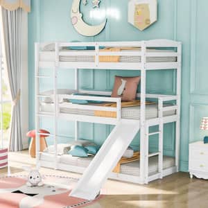 Amelia White Twin Bunk Bed with Ladder and Bed Rails