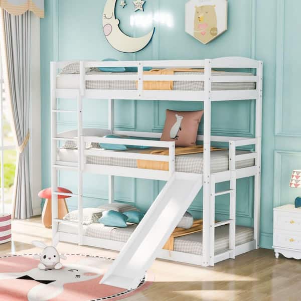 HomeRoots Amelia White Twin Bunk Bed with Ladder and Bed Rails