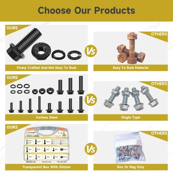 MYWISH 830PCS M6, M8, M10 Bolt and Nut Kit with Washers