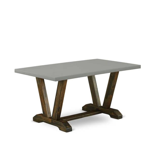 East West Furniture 7-Piece Distressed Jacobean Finish Solid Wood Top Dining Table with 6-Chairs with Lattice Back