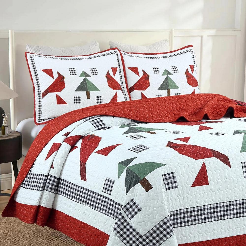 Red and White Reversible Kids Queen Bedspread Set