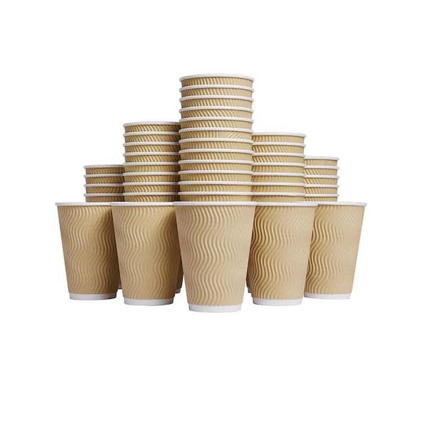 2.36 in. Brown Disposable Paper Hot Cups Insulated Corrugated Ripple Wall 100 Per Case for Coffee
