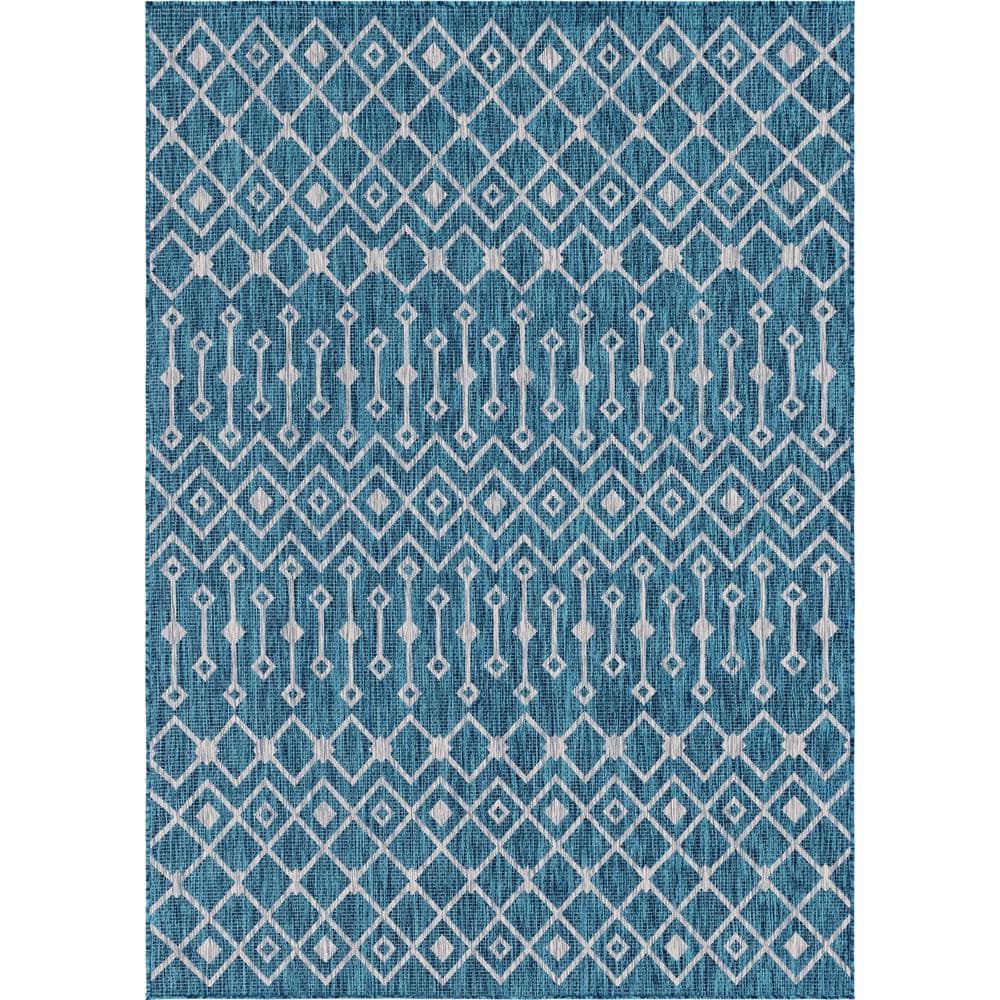 Teal/Gray Tribal Trellis Outdoor 7 ft. x 10 ft. Area Rug price history on PriceWatchPro