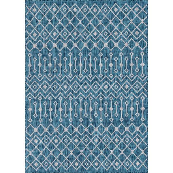 Unique Loom Trellis Outdoor 7 x 10 Teal/Gray Indoor/Outdoor