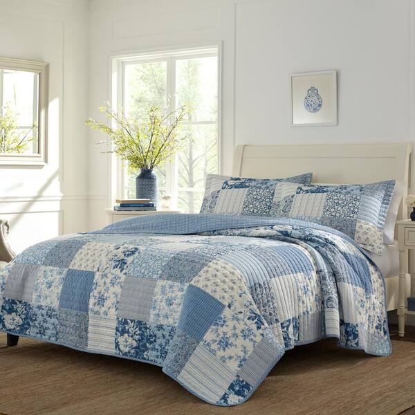 Laura Ashley Paisley Patchwork 2-Piece Blue Floral Cotton Twin