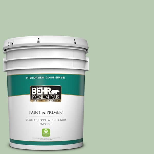 BEHR PREMIUM PLUS 5 gal. #S400-3 Healing Aloe Semi-Gloss Enamel Low Odor Interior Paint & Primer