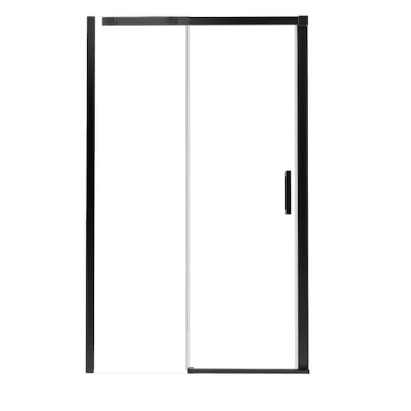 48 in. W x 74 in. H Sliding Framed Shower Door in Matte Black with 8mm SGCC Tempered Glass
