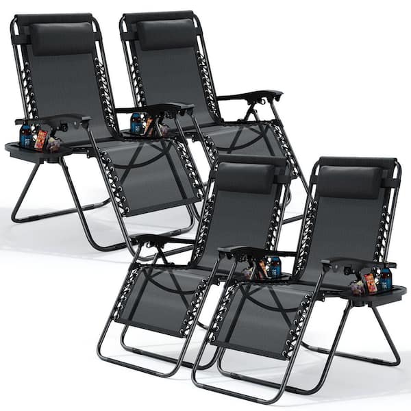 HEARTH & HARBOR 4-Piece Black Zero Gravity Chairs, Metal Outdoor