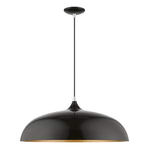Amador 3-Light Shiny Black Large Pendant with Polished Chome Accents