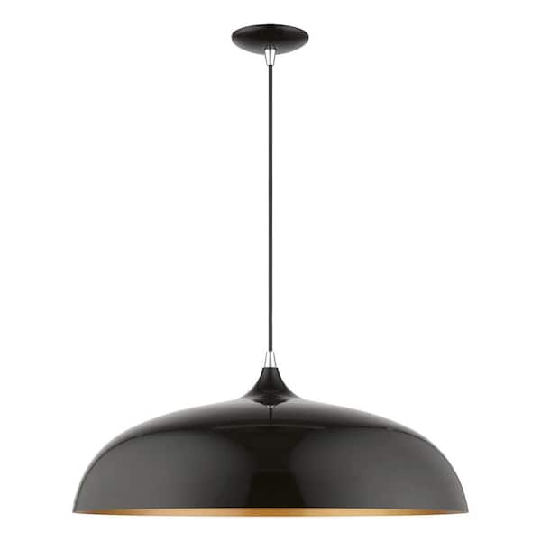 Livex Lighting Amador 3-Light Shiny Black Large Pendant with Polished Chome Accents