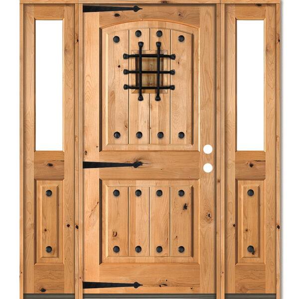 Krosswood Doors 60 in. x 80 in. Mediterranean Knotty Alder Left-Hand/Inswing Clear Glass Clear Stain Wood Prehung Front Door w/DHSL