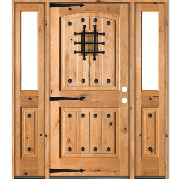 Krosswood Doors 64 in. x 80 in. Mediterranean Knotty Alder Left-Hand/Inswing Clear Glass Clear Stain Wood Prehung Front Door w/DHSL