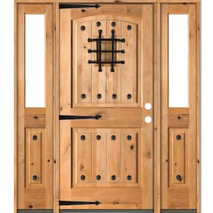 70 in. x 80 in. Mediterranean Knotty Alder Left-Hand/Inswing Clear Glass Clear Stain Wood Prehung Front Door w/DHSL
